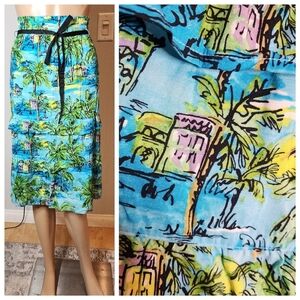 NWT Sgt. Leisure Hawaiian Palm Tree Tiered Midi skirt blue green size XL rayon.
